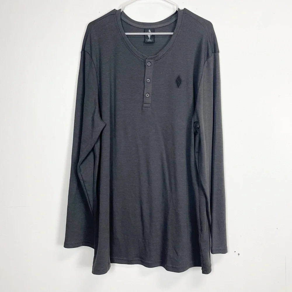Skechers Shirt Mens Size 2XL Gray Long Sleeve Henley Cotton Blend